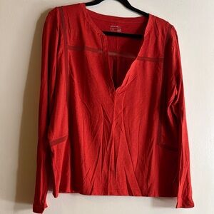 Eddie Bauer Red Long-Sleeve V-Neck Top
